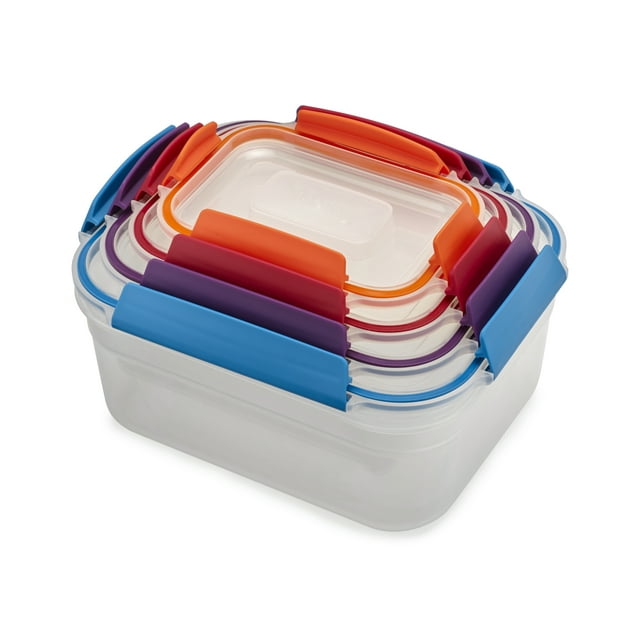 Joseph Joseph Nest Lock Plastic Food Storage Container Set with Lockable Airtight Leak-Proof Lids, 8-Piece, Multi-Color