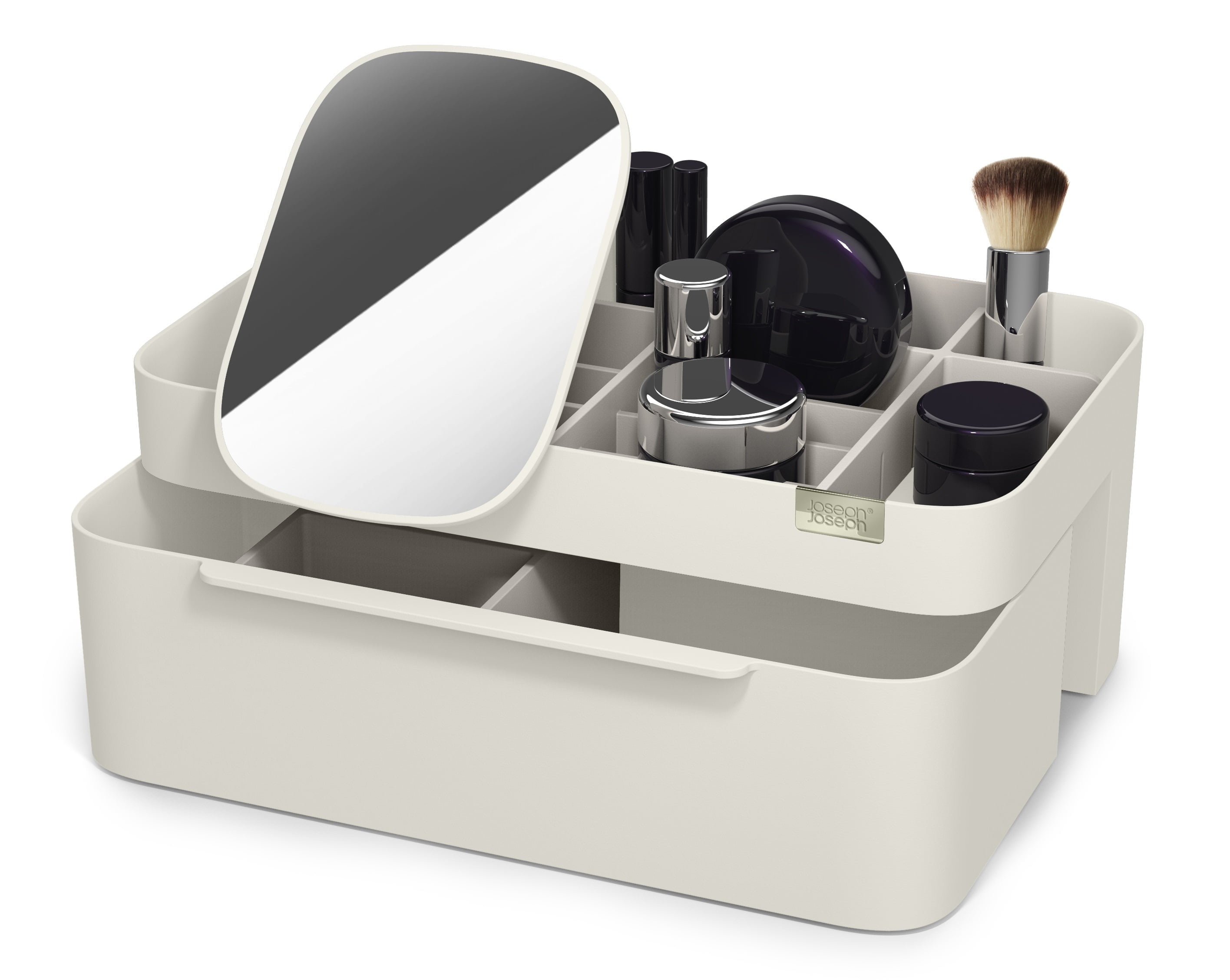 Large White Rectangular Makeup Organizer with Mirror