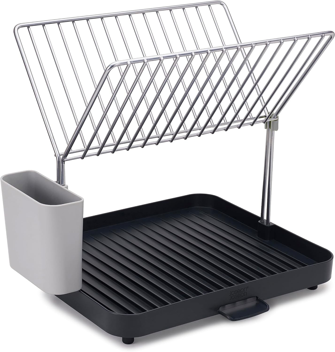 Gray Metal 2-Tier Dish Rack with Utensil Cup