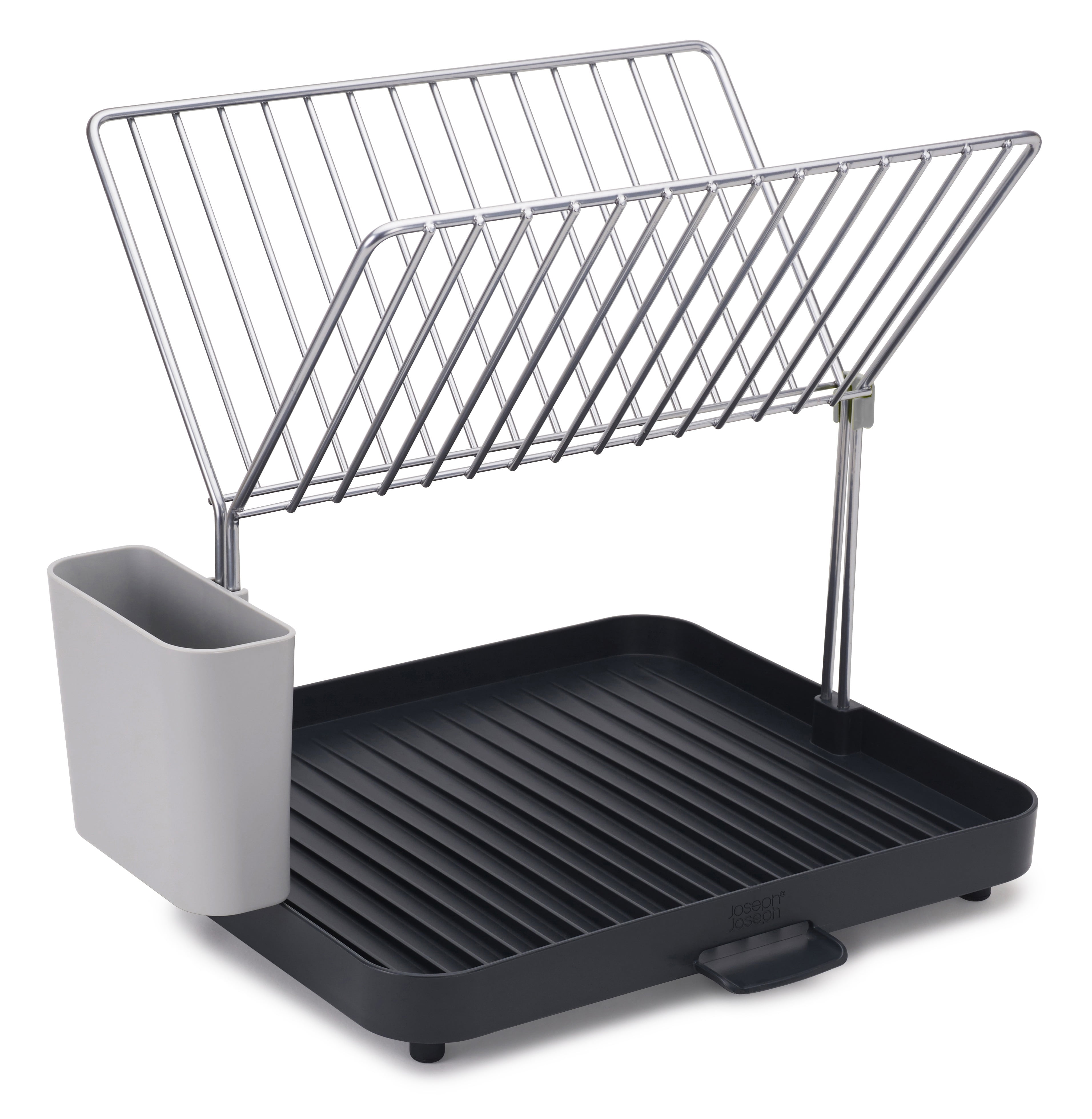 Gray Metal 2-Tier Dish Rack with Utensil Cup