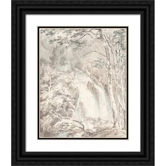 Joseph Mallord William Turner 12x14 Black Ornate Wood Framed Double Matted Museum Art Print Titled: A Waterfall (1795-1796)
