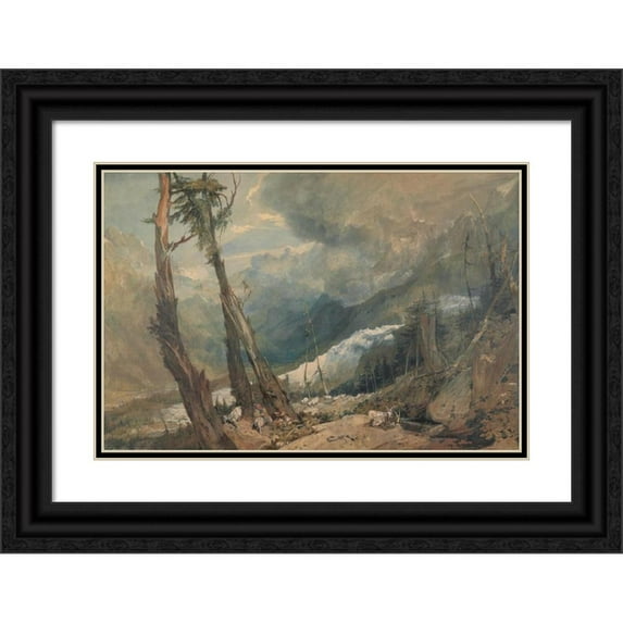 Joseph Mallord William Turner 14x11 Black Ornate Wood Framed Double Matted Museum Art Print Titled: Mer De Glace, in the Valley of Chamouni, Switzerland (1803)