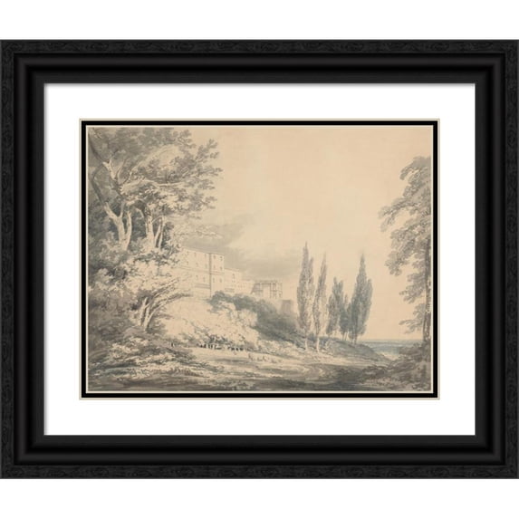 Joseph Mallord William Turner 14x12 Black Ornate Wood Framed Double Matted Museum Art Print Titled: Villa D'E is (ca. 1796)