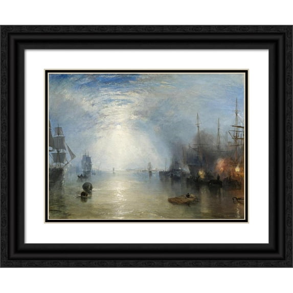 Joseph Mallord William Turner 18x14 Black Ornate Wood Framed Double Matted Museum Art Print Titled - Keelmen Heaving in Coals by Moonlight (1835)