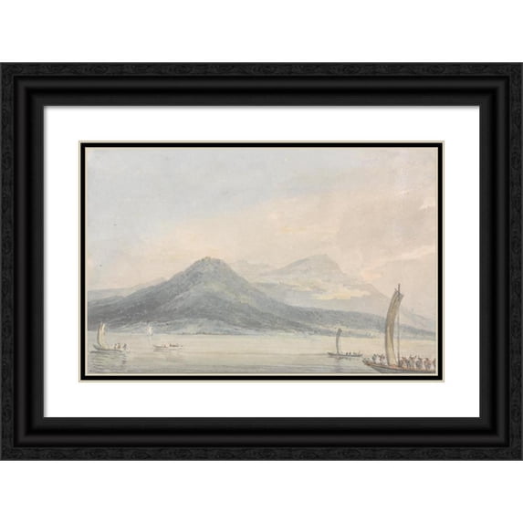 Joseph Mallord William Turner 24x17 Black Ornate Framed Double Matted Museum Art Print Titled: From the Isola Borromena, Lago Maggiore (Approx. 1795)