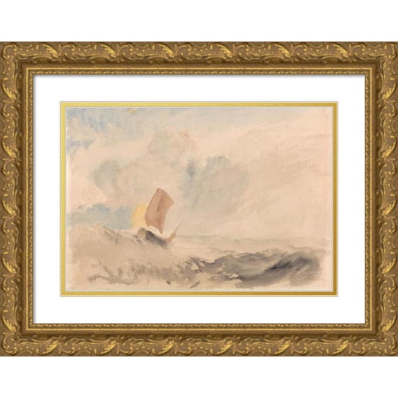 Joseph Mallord William Turner 24x18 Gold Ornate Framed and Double Matted Museum Art Print Titled - A Sea Piece, a Rough Sea with a Fishing Boat (1820 to 1830)