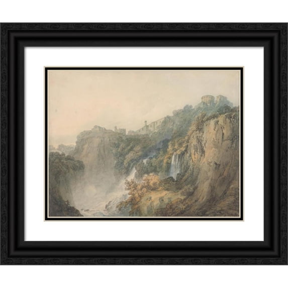 Joseph Mallord William Turner 24x19 Black Ornate Framed Double Matted Museum Art Print Titled: Tivoli with the Temple of the Sybil and the Cascades (Between 1796 and 1797)