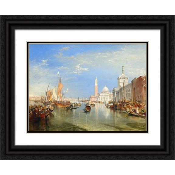 Joseph Mallord William Turner 24x19 Black Ornate Framed Double Matted Museum Art Print Titled: Venice - the Dogana and San Giorgio Maggiore (1834)