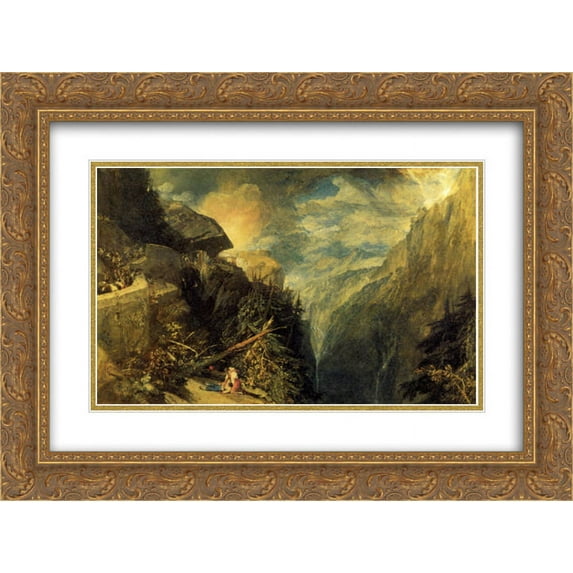 Joseph Mallord William Turner 2x Matted 24x20 Gold Ornate Framed Art Print 'The Battle of Fort Rock, Val d'Aoste, Piedmont'