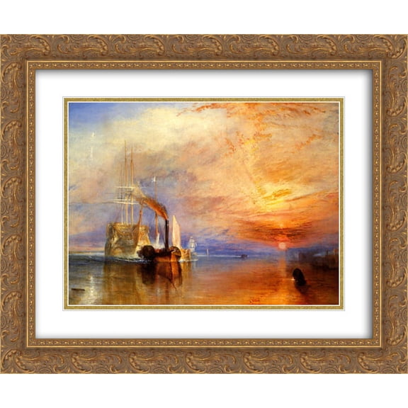 Joseph Mallord William Turner 2x Matted 24x20 Gold Ornate Framed Art Print 'The Fighting 'Temeraire' tugged to her last Berth to be broken up'