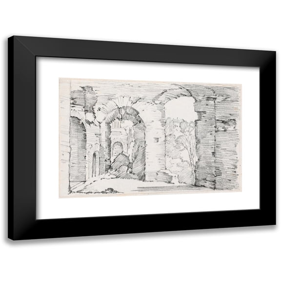 Joseph-Marie Vien 14x11 Black Modern Framed Museum Art Print Titled - Arched Passageways of a Ruined Building (1744-1750)