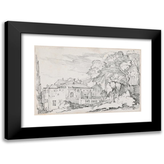 Joseph-Marie Vien 14x11 Black Modern Framed Museum Art Print Titled - Houses and a Garden on a Hillside in Italy (1744-1750)