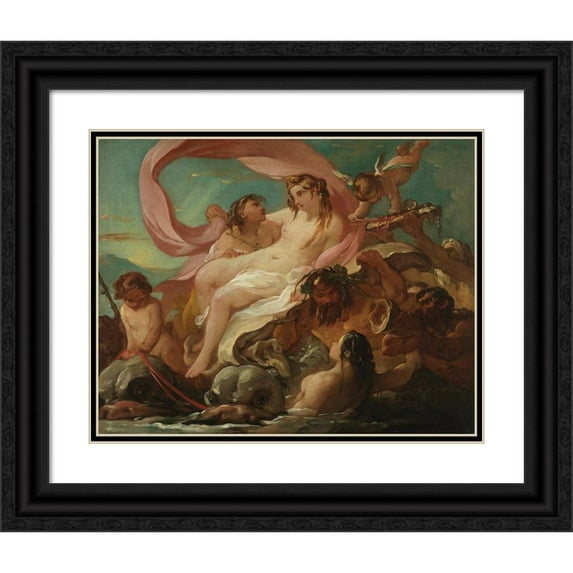 Joseph-Marie Vien 14x12 Black Ornate Wood Framed Double Matted Museum Art Print Titled: Venus Emerging from the Sea (circa 1754-1755)