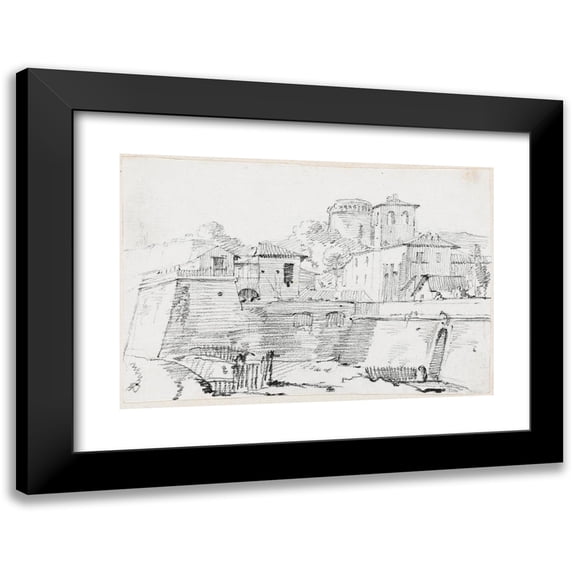 Joseph-Marie Vien 24x18 Black Modern Framed Museum Art Print Titled - A Fortified Town in Italy (1744-1750)