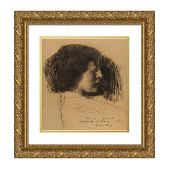 Joseph-Marius Jean Avy 12x13 Gold Ornate Wood Frame and Double Matted Museum Art Print Titled - Head of a Girl