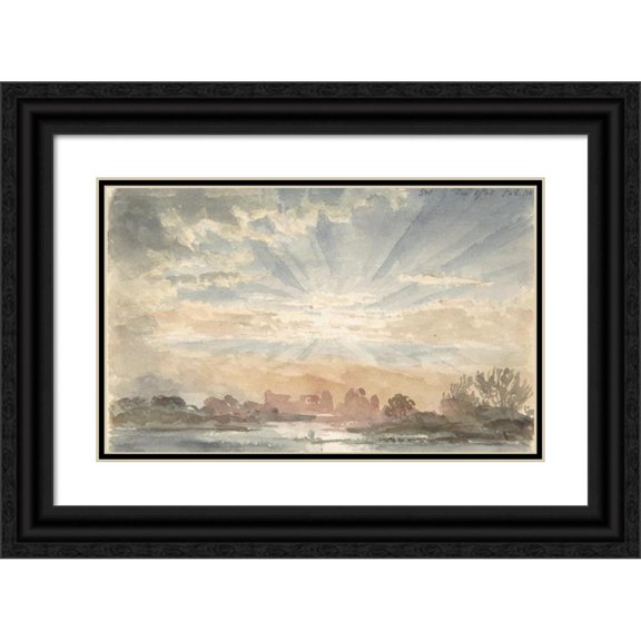 Joseph Michael Gandy 24x16 Black Ornate Framed Double Matted Museum Art Print Titled: Landscape with Rising Sun (1828)