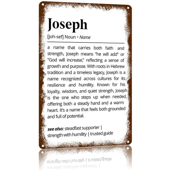 Joseph Name Meaning Vintage Metal Wall Sign, Text Art Aluminum Printed Plaque, Home Door and Fence Decor, 8 x 12 Inch