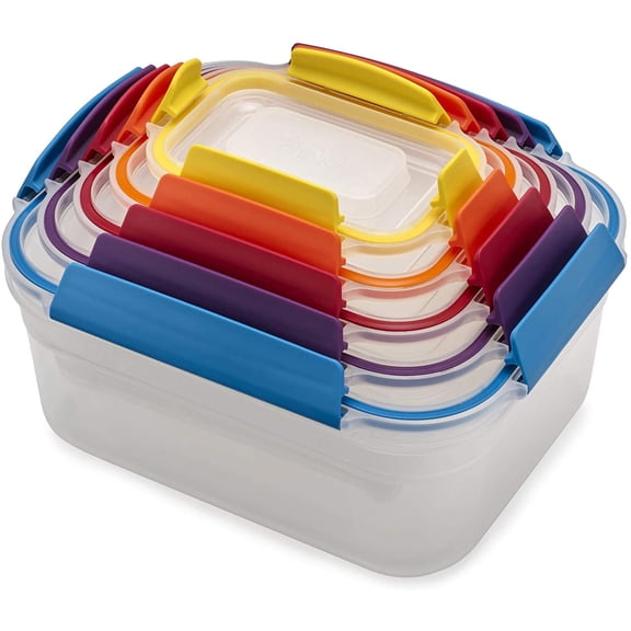 Joseph Nest Lock Plastic BPA Free Food Storage Container Set with Lockable Airtight Leakproof Lids, 10-Piece, Multi-Color