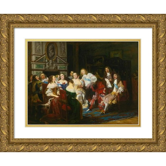 Joseph Nicolas Robert-Fleury 24x19 Gold Ornate Framed and Double Matted Museum Art Print Titled - A Reading at Madame De Sevigne