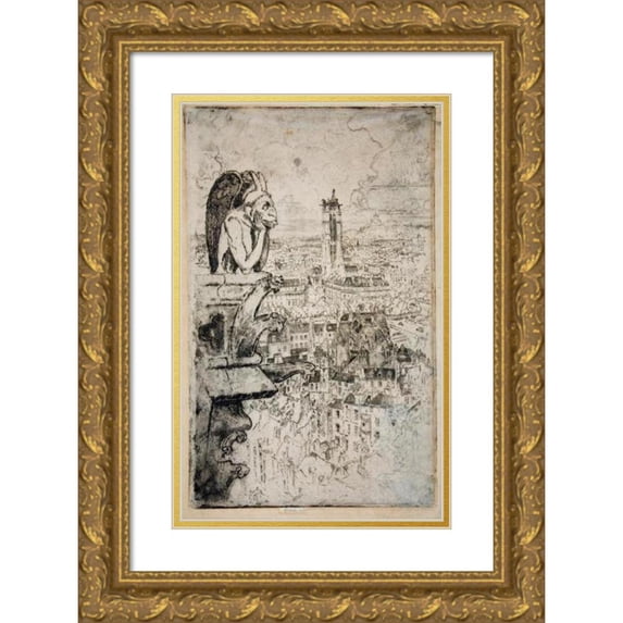 Joseph Pennell 11x14 Gold Ornate Wood Frame and Double Matted Museum Art Print Titled - Paris from Notre-Dame (circa 1893)