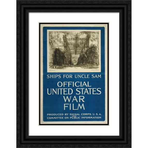 Joseph Pennell 13x18 Black Ornate Wood Framed Double Matted Museum Art Print Titled - Ships for Uncle Sam-Official United States War Film (1917)