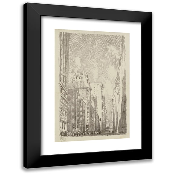 Joseph Pennell 17x24 Black Modern Framed Museum Art Print Titled - Broadway from Bowling Green (1905)