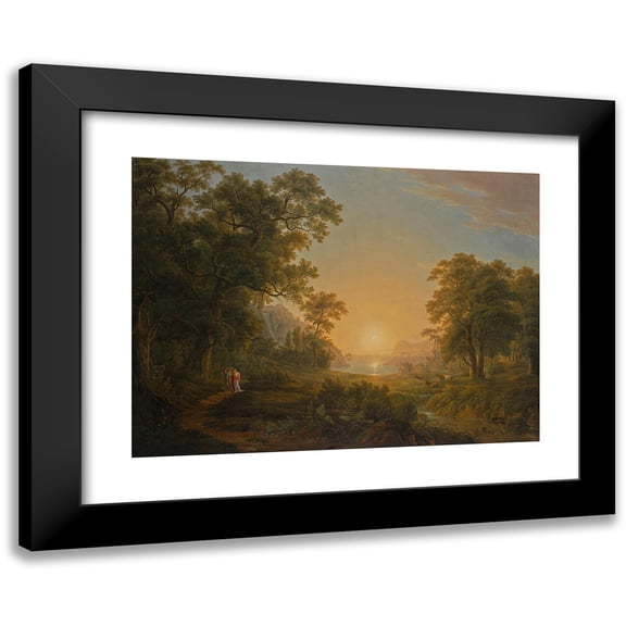 Joseph Rebell 14x11 Black Modern Framed Museum Art Print Titled - Forest Landscape with Sunrise (1809)