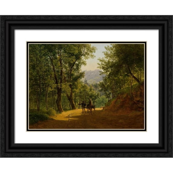 Joseph Rebell 24x19 Black Ornate Framed Double Matted Museum Art Print Titled: Italian Landscape (1827)