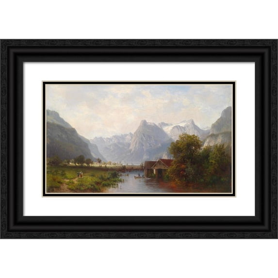 Joseph Schoyerer 24x16 Black Ornate Framed Double Matted Museum Art Print Titled: Lake Lucerne