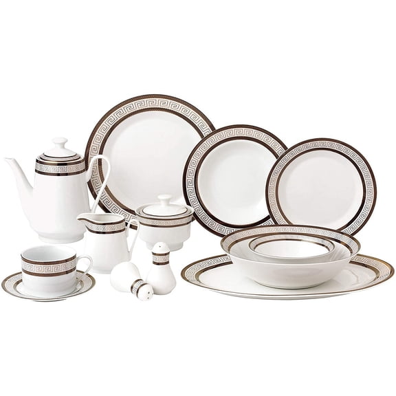 Joseph Seigh 6485-57, 57 Pcs Fine Porcelain Dinnerware Set w/ Antique Design, Bone China Ceramic Dinner Set for 8