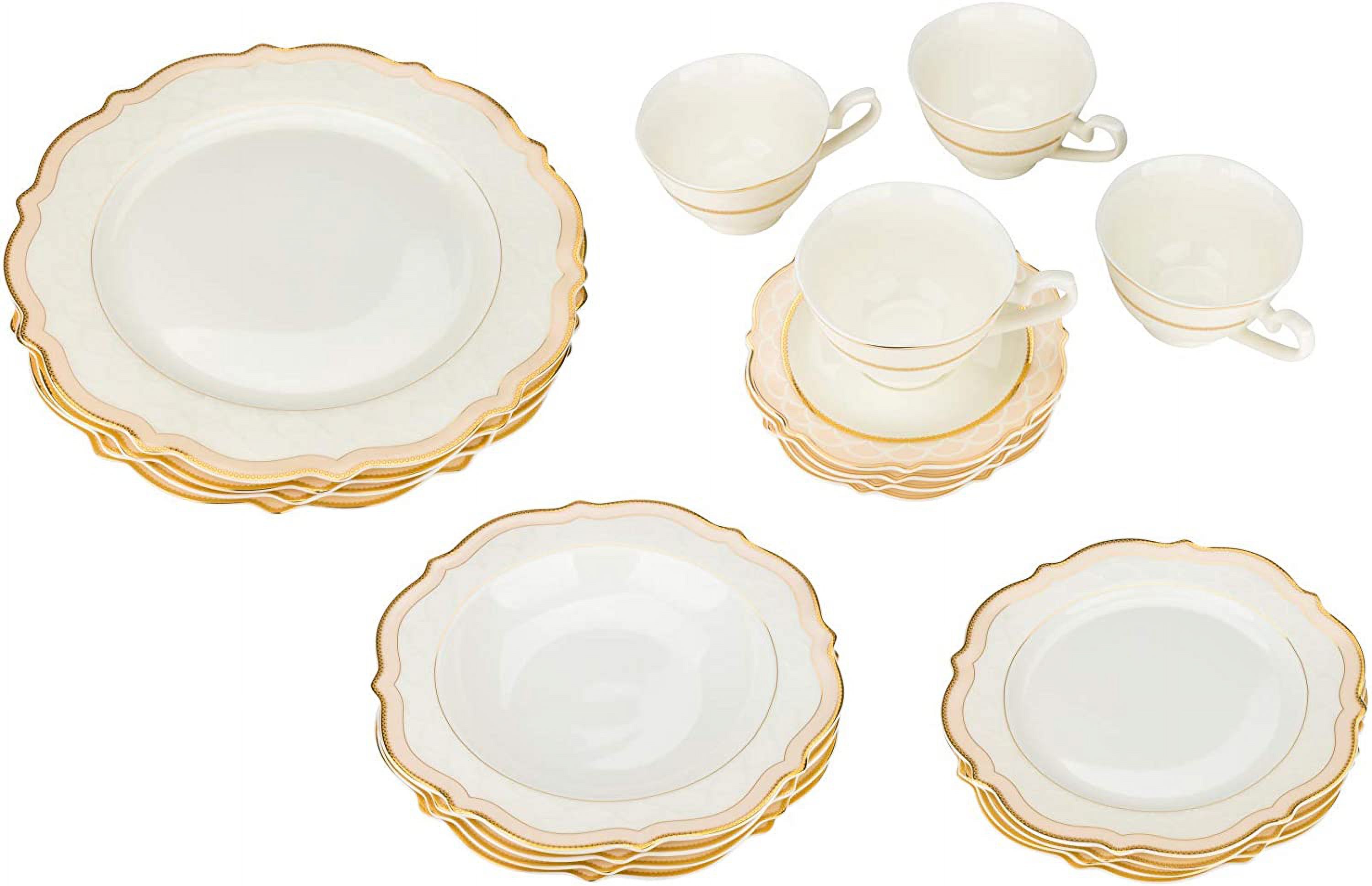 Joseph Seigh, Bone Porcelain Dinnerware Set w/Scalloped Curved Rim, Elegant Dinner Set, Dinner Plates, Soup Plates, Flat Plates, Tea Cups, Saucers, Set of - image 1 of 5