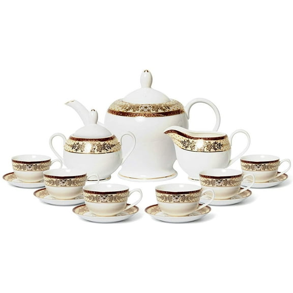 Joseph Seigh JS186-17, Fine Porcelain Vintage Tea Set for 6, Bone China Ceramic Coffee Set with Floral Design