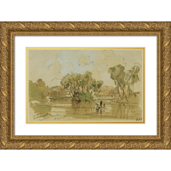 Joseph Selleny 14x11 Gold Ornate Wood Frame and Double Matted Museum Art Print Titled - Landscape on the Island of Puinipet (Ponape), Caroline Islands (1858)