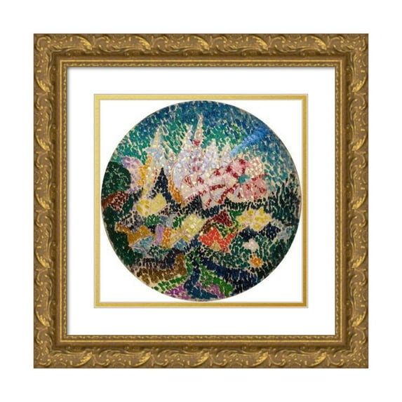 Joseph Stella 15x15 Gold Ornate Wood Frame and Double Matted Museum Art Print Titled - Pointillist Abstraction (Flowers) (circa 1913-14)