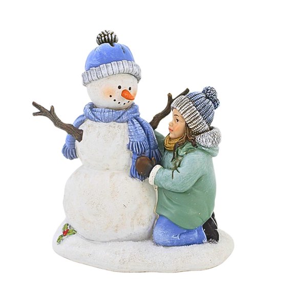 Joseph Studio 6.25In Girl Building Snowman Figurine, Polyresin, Winter 633908