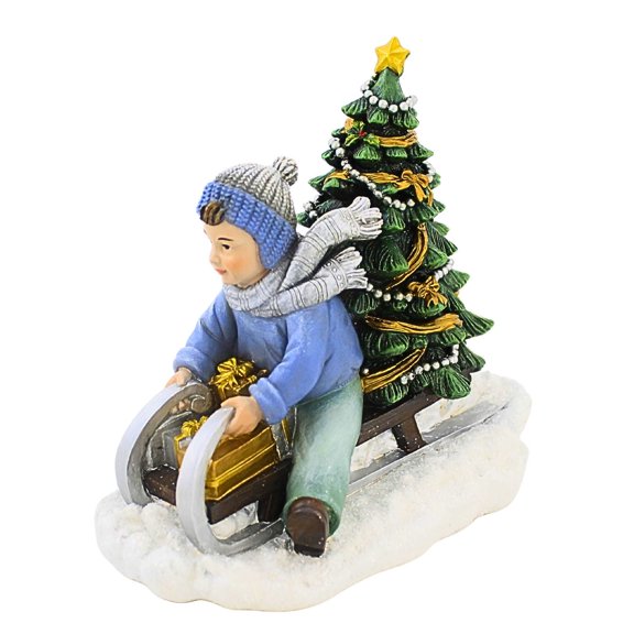 Joseph Studio 7.00In Boy Sledding Figurine, Polyresin, Presents Tree Delivering 633909