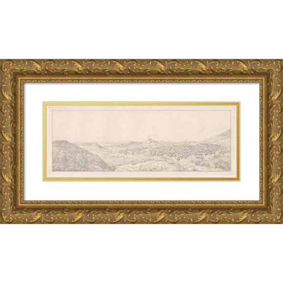 Joseph Thürmer 18x9 Gold Ornate Wood Frame and Double Matted Museum Art Print Titled - Panorama Toward Athens from the Garden of Aphrodite (1818)