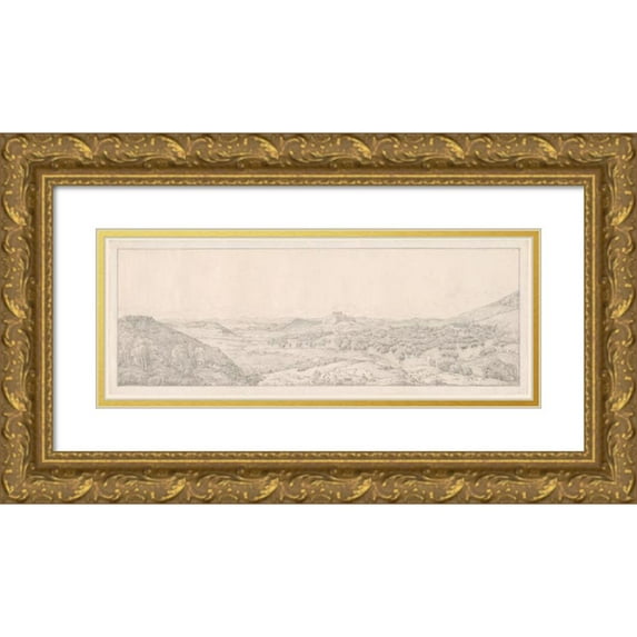 Joseph Thürmer 24x11 Gold Ornate Framed and Double Matted Museum Art Print Titled - Panorama Toward Athens from the Garden of Aphrodite (1818)