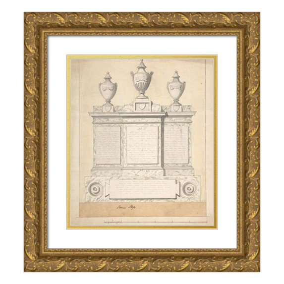 Joseph Wilton 15x17 Gold Ornate Wood Frame and Double Matted Museum Art Print Titled - Design for a Monument to the Three Wives of the First Earl of Guilford, at Wroxton, Oxfordshire (1783)