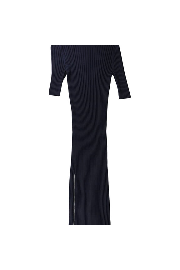 Womens Ribbed Knit Midi Dress, Blue, XX-Small