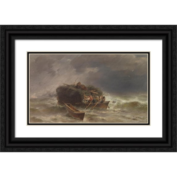 Joseph Wopfner 24x16 Black Ornate Framed Double Matted Museum Art Print Titled: Heuchiff in the Storm (Approx. 1885-1890)