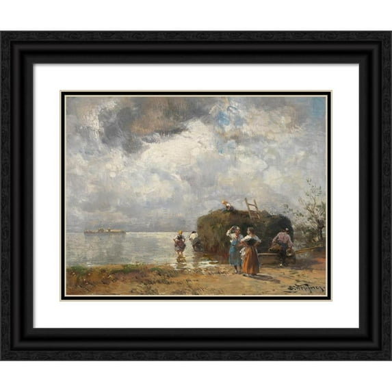 Joseph Wopfner 24x19 Black Ornate Framed Double Matted Museum Art Print Titled: Heuchiff Am Chiemsee (1915-1920)