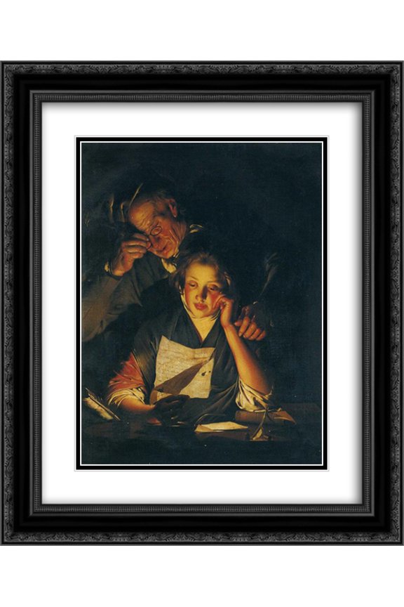 Joseph Wright 2x Matted 20x24 Black Ornate Framed Art Print 'A Girl reading a Letter, with an Old Man reading over her shoulder'