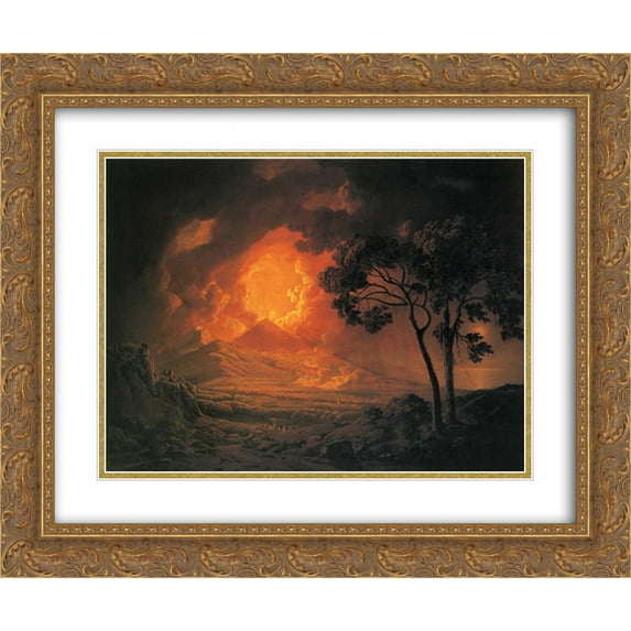 Joseph Wright 2x Matted 24x20 Gold Ornate Framed Art Print 'An Eruption of Mount Vesuvius, with the Procession of St. Januariu'-s Head'
