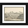 thumbnail image 1 of Joseph Wright of Derby 14x11 Black Ornate Wood Framed Double Matted Museum Art Print Titled: Landscape with a Two-Story Building on a Hill (1774-75), 1 of 5