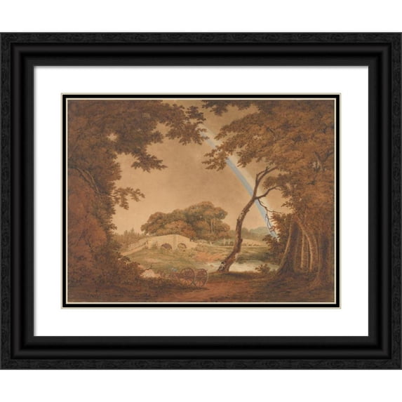 Joseph Wright of Derby 14x12 Black Ornate Wood Framed Double Matted Museum Art Print Titled: Landscape with Rainbow, View Near Chesterfield