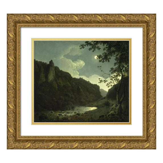 Joseph Wright of Derby 14x12 Gold Ornate Wood Frame and Double Matted Museum Art Print Titled - Dovedale by Moonlight