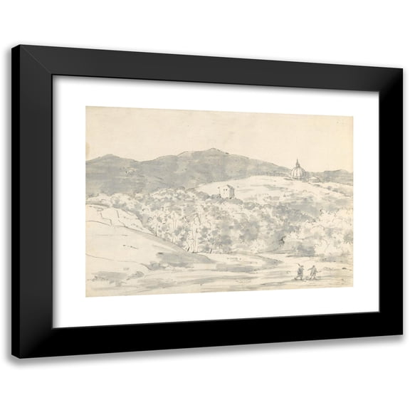 Joseph Wright of Derby 18x14 Black Modern Framed Museum Art Print Titled - Landscape with a Towered Building and Domed Church (1774-75)