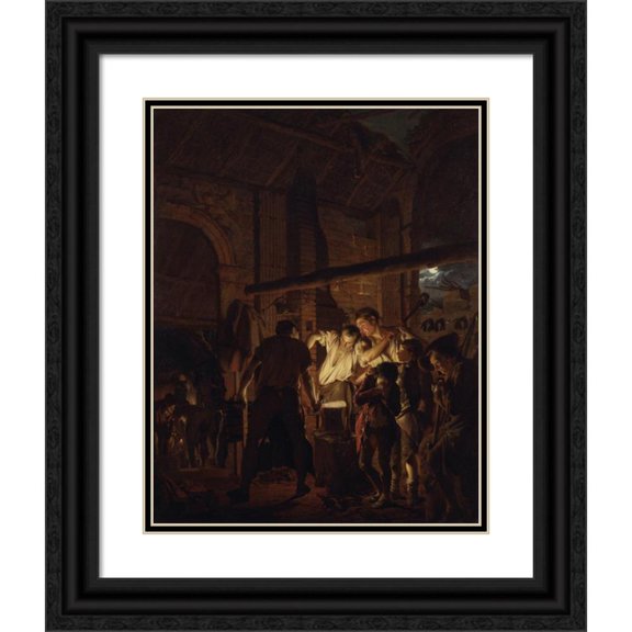Joseph Wright of Derby 20x24 Black Ornate Framed Double Matted Museum Art Print Titled: The Blacksmith's Shop
