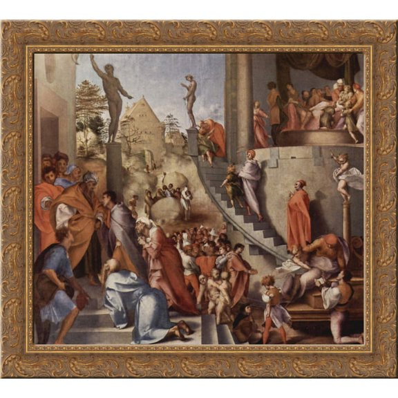 Joseph in Egypt 20x20 Gold Ornate Wood Framed Canvas Art by Pontormo, Jacopo